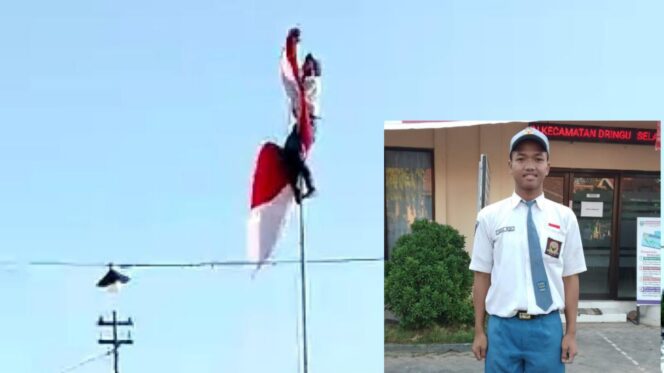 
					Heroik!! Pelajar di Dringu Panjat Tiang Betulkan Bendera