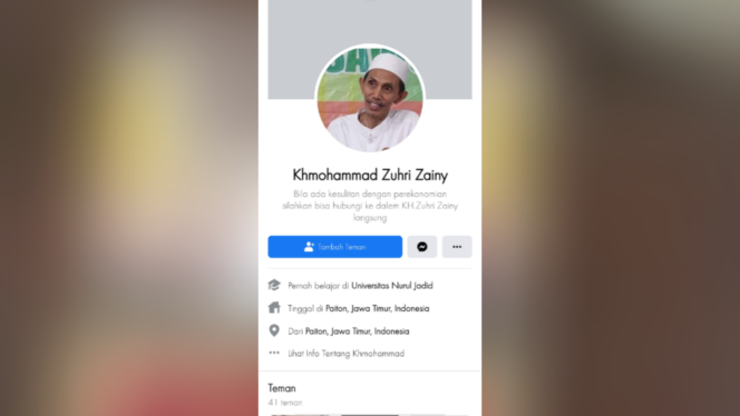 
					Akun Abal-abal Bernama ‘Khmohammad Zuhri Zainy’ Beredar di FB, Modus Penipuan?