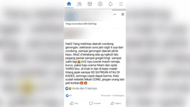 
					Waspada, Ada ‘Begal Bokong’ di Jalan Desa Condong-Gerongan
