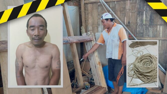 
					Sugiono, pekerja mebel menunjukkan lokasi kabel yang dicuri, dan maling kabel beserta barang bukti (foto: istimewa)