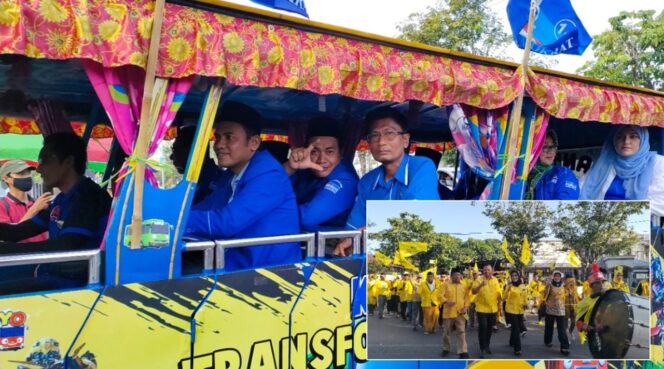 
					DAFTAR: DPC Partai Demokrat Kab. Probolinggo naik odong-ofldong ke kantor KPU setempat. (Insert: Partai Golkar)