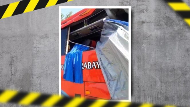 
					Tangkapan layar bus milik DPRD Kota Surabaya yang alami kecelakaan di Tol Paspro.