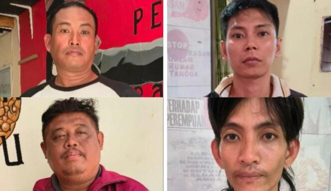 
					DITANGKAP: Empat pelaku pencurian kabel Telkom yang diringkus Polres Pasuruan. (foto: Moh. Rois) 