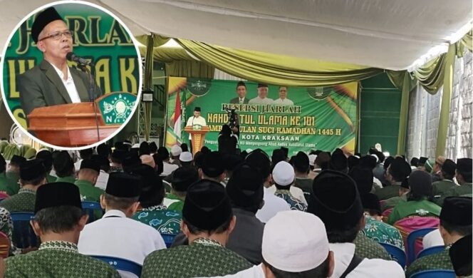 
					RESEPSI: Warga Nahdliyyin mengikuti acara Harlah NU di Kantor PCNU Kraksaan, Minggu (25/2/24) pagi. Insert: Ketua PCNU Kota Kraksaan H. Ahmad Muzammil. (foto: Ali Ya'lu).