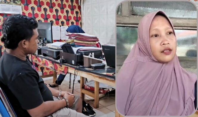 
					TEMAN SEKOLAH: Fauzan saat berada di Polsek Kraksaan. Insert: Keponakan korban, Rini Novia Ningsih. (foto: Ali Ya'lu)
