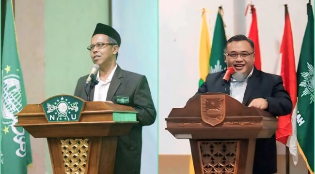 Ketua PCNU Kota Kraksaan, H. Ahmad Muzammil (kanan) dan Ketua Pengurus Daerah (PD) Muhammadiyah Kab. Probolinggo, Sigit Prasetyo. (foto: Ali Ya'lu).
