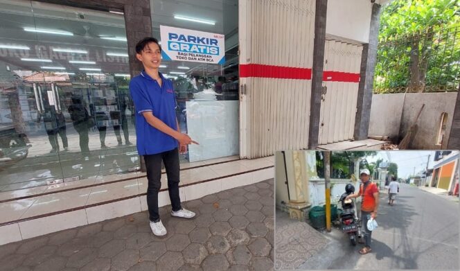 
					RAIB: Pemilik motor, Seprian Verta, menunjukkan lokasi parkir motornya yang raib. Insert: Warga menunjukkan motor milik karyawan gaharu yang hilang di jalan KH. Mansyur Kota Probolinggo. (foto: Hafiz Rozani).

