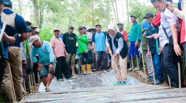 Bupati Lumajang, Indah Amperawati hadir dalam gotong royong warga Desa Sumbermujur, Kecamatan Candipuro. 