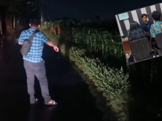 PEMBEGALAN:  Warga menunjukkan lokasi begal yang menimpa sepasang muda-mudi di Jl. Barito Kota Probolinggo. Insert: Kedua korban saat melapor ke Polsek Wonoasih. (foto: Hafiz Rozani).
