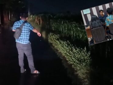 PEMBEGALAN:  Warga menunjukkan lokasi begal yang menimpa sepasang muda-mudi di Jl. Barito Kota Probolinggo. Insert: Kedua korban saat melapor ke Polsek Wonoasih. (foto: Hafiz Rozani).
