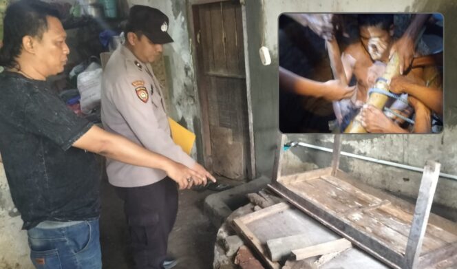 
					Polisi mendatangi TKP. Insert: Evakuasi M. Rifaldi dari dalam sumur tua di Dusun Krajan, Desa Ambal-Ambil. (Foto: Moh Rois)