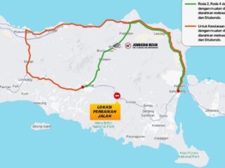 PETA:
Peta jalur pengganti Jember-Banyuwangi selama jalur Gumitir ditutup. (foto: M. Abd. Rozak Mubarok).
