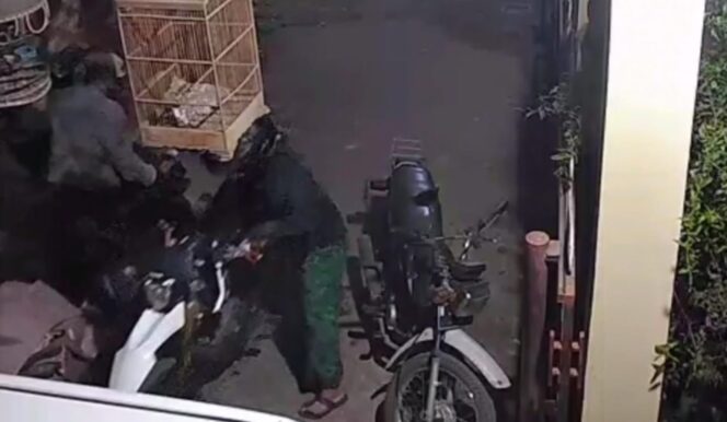 
					Tangkapan layar video CCTV saat kedua pelaku hendak membawa kabur motor curiannya di Desa Triwungan, Kecamatan Kotaanyar, Kabupaten Probolinggo