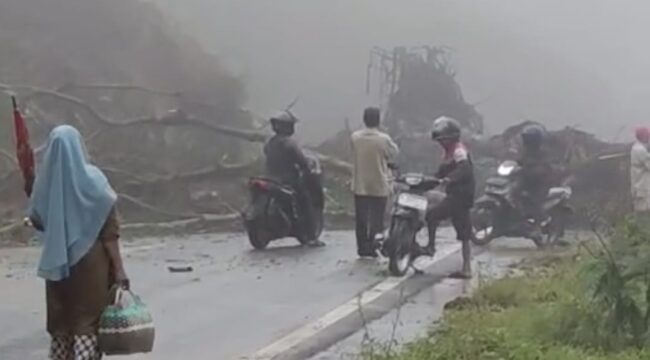 Jalur Lumajang-Makang via Piket Nol terputus akibat tabah longsor. (Foto: Tangkapan layar.)
