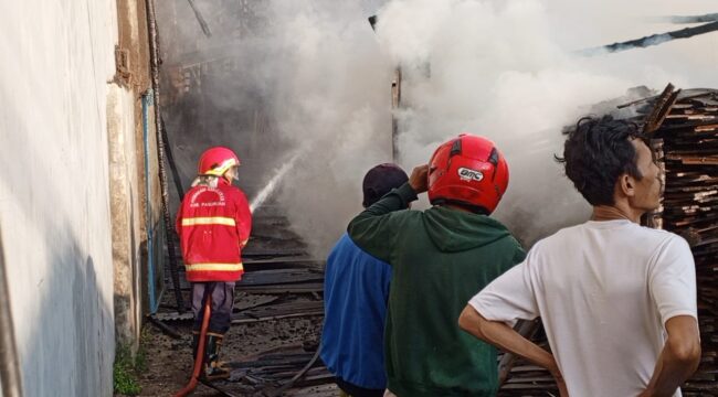Gudang produksi mebel di Winongan, Kabupaten Pasuruan terbakar. Penyebab kebakaran belum diketahui. (Foto: Moh. Rois)
