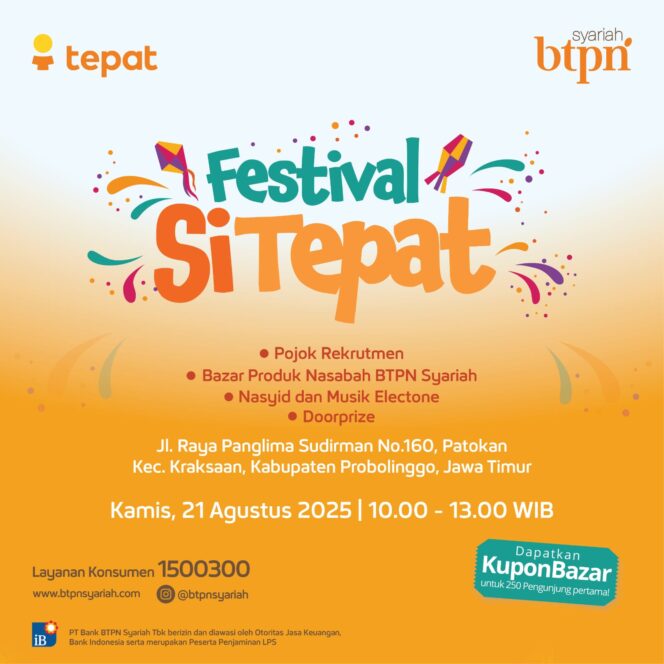 
					Fliyer Festival Si Tepat yang akan berlangsung di Kota Kraksaan, Kabupaten Probolinggo. 