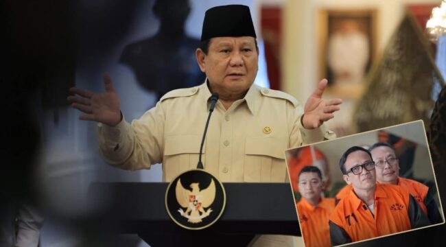 TEGAS: Presiden RI, Prabowo Subianto mencopot Immanuel Ebenezer (insert) dari jabatannya sebagai Wakil Menteri Ketenagakerjaan (Wamenaker) pasca ditetapkan sebagai tersangka oleh KPK. (Foto: Istimewa).
