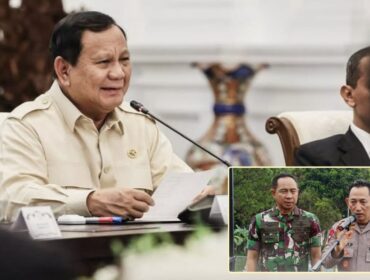 Presiden RI, Prabowo Subianto. Insert: Kapolri Jenderal Listyo Sigit Prabowo dan Panglima TNI Jenderal Agus Subiyanto. (foto: istimewa).