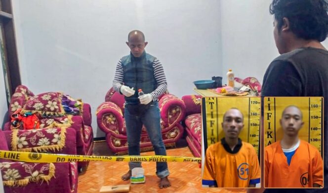 
					TETAPKAN TERSANGKA: Anggota Satreskrim Polres Probolinggo Kota saat menggelar olah TKP. Insert: Dua tersangka yang kini ditahan polisi. (foto: Hafiz Rozani).