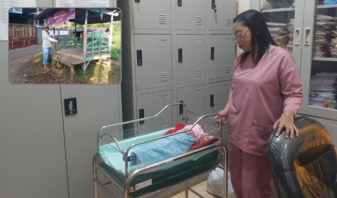 
					MALANG: Bidan Puskesmas Sumberasih, Kabupaten Probolinggo, mengecek kondisi bayi perempuan yang ditemukan di pos ronda. Insert: Lokasi penemuan bayi. (foto: Hafiz Rozani)