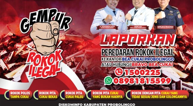 SOSIALISASI: Fliyer kampanye Gempur Rokok Ilegal di Kabupaten Probolinggo. 
