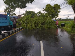 Hujan deras disertai angin kencang yang melanda wilayah Kabupaten Lumajang, Jawa Timur, pada Minggu (12/10/25) sore.