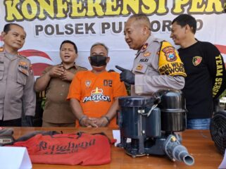 Polsek Purworejo merilis pengungkapan kasus pencurian pompa air yang meresahkan warga Kota Pasuruan.