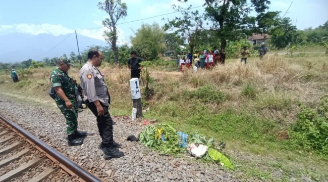 Polisi mendatangi lokasi ditemukannya korban tewas tertabrak KA Penataran di Desa Mojohtengah, Kecamatan Sukorejo, Kabupaten Pasuruan.