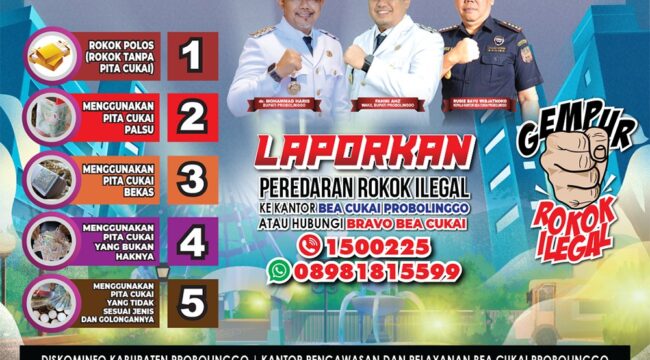 Fliyer kampanye Gempur Rokok Ilegal yang digalakkan Kantor Bea dan Cukai bersama Pemkab Probolinggo. 